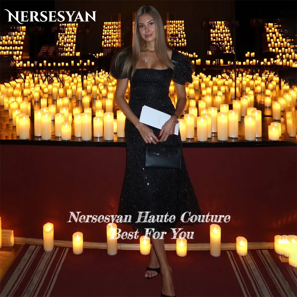 Nersesyan noir paillettes robes de bal élégantes mancherons paillettes robe formelle 2025 robe de soirée huma haleнее pлаgandaе жletiе personnalisé