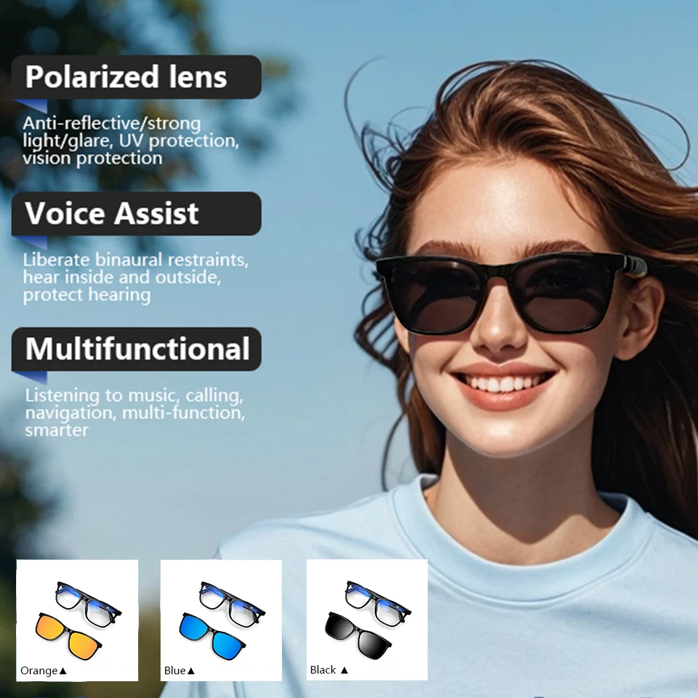 JT-GS05 Bluetooth Smart Glasses Polarized Sunglasses Lens Anti-Blue Light Lens 2 in 1 With Microphone Voice Calling Eyeglasses