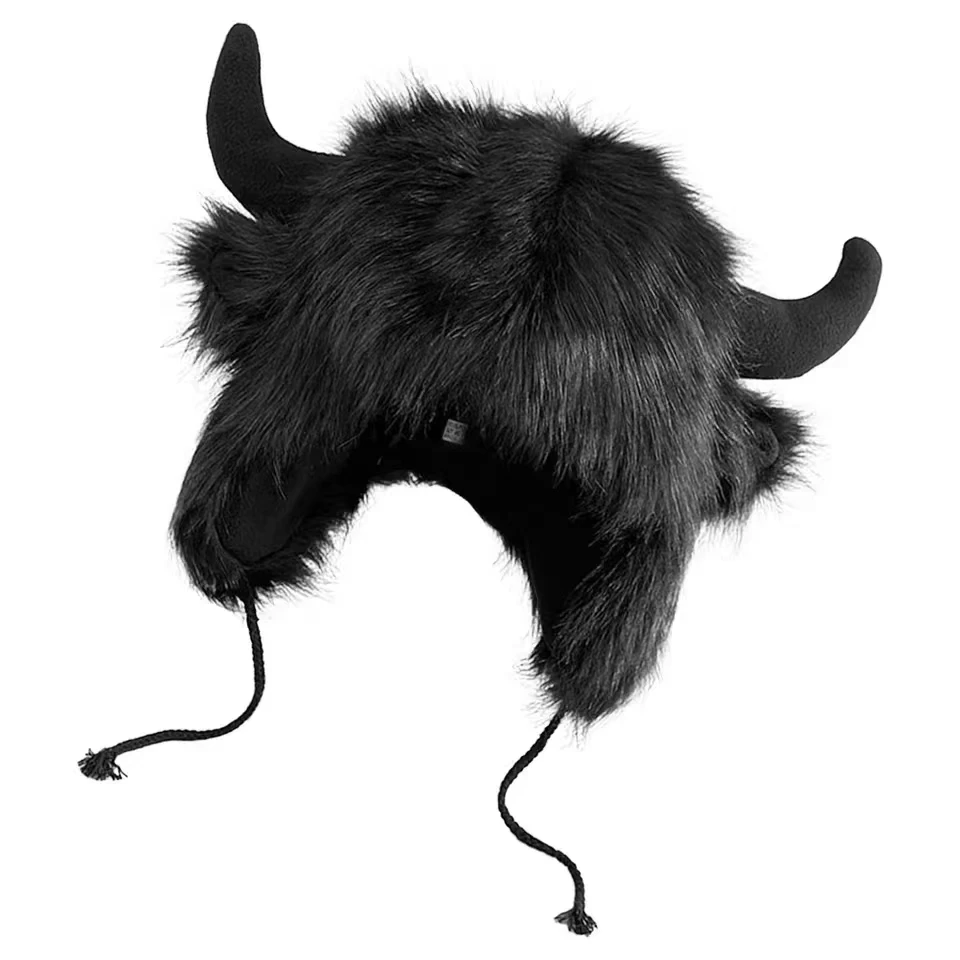 Big black cow fur thunderbolt hat winter warm ear protection personality windproof cold riding electric car cotton hat