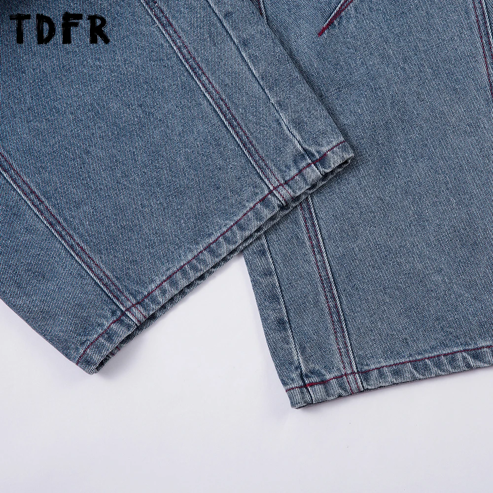 أعلى غرزة تقسم الموز الجينز الرجال الرجعية غسلها المتعثرة الشارع الشهير فضفاض واسعة الساق الدنيم السراويل الرجال