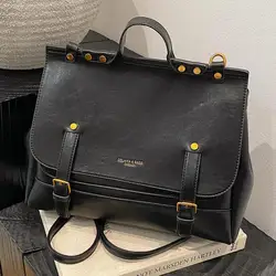 Retro British Style Metal Rivet Decoration Backpack For Women Fashionable And Casual Large Capacity Portable Hand-held Briefcase