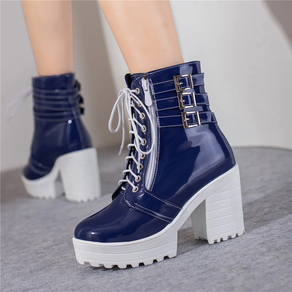 Shoes Women Motorcycle Boots Autumn Winter Ladies Boot 2024 Stylish Lady Ankle Boots High Heel Platforms Sexy Botas Buckle White