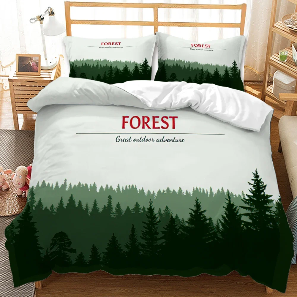 

3D Mountain Forest Duvet Cover Set Snow Mountain Winter Theme King Queen Size Comforter Cover for Kid Teen Polyester Bedding Set