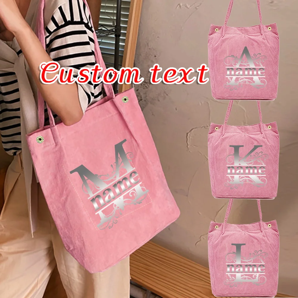 Personalized Custom New Women's Corduroy Shoulder Bag Fashion Handbag Large Capacity Lightweight Foldable Handbag