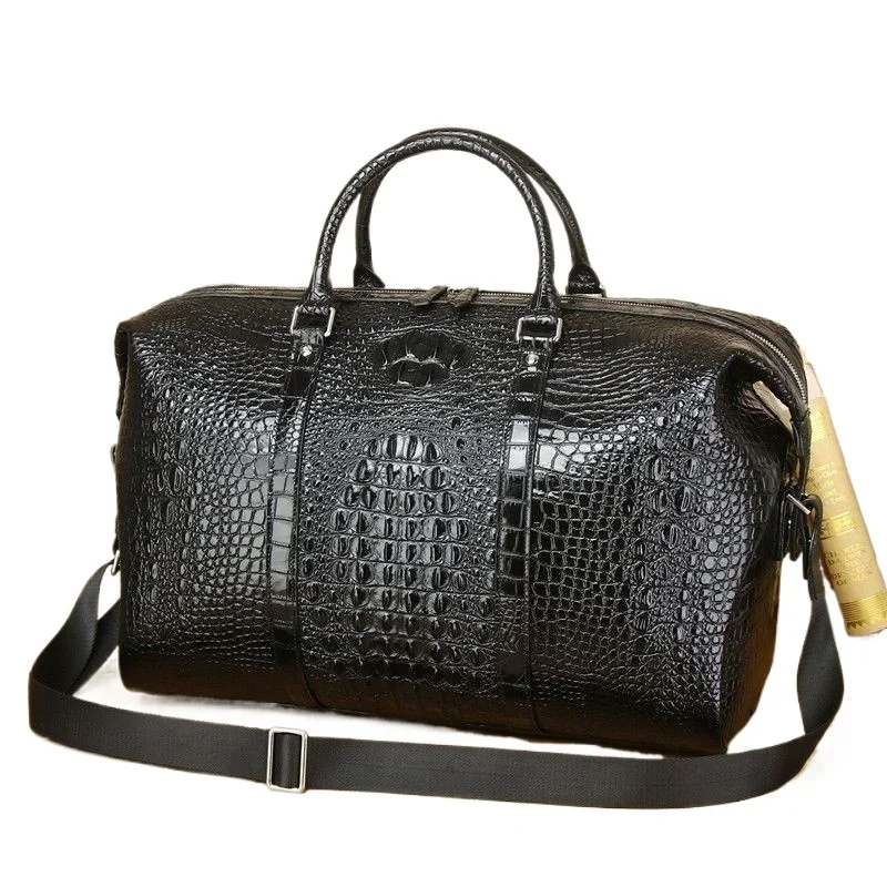 2025 Alligator Pattern Cow Genuine Leather Travel Bags Luxury Men Large Capacity Portable Male Shoulder Bags Brand Travel Duffle