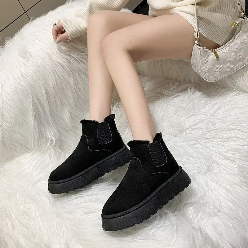 Ankle Boots Women New Rubber Thick Sole Winter Boots for Outdoor Elevated Comfort Warm Walking Cotton Shoes Fashion Snow Boots