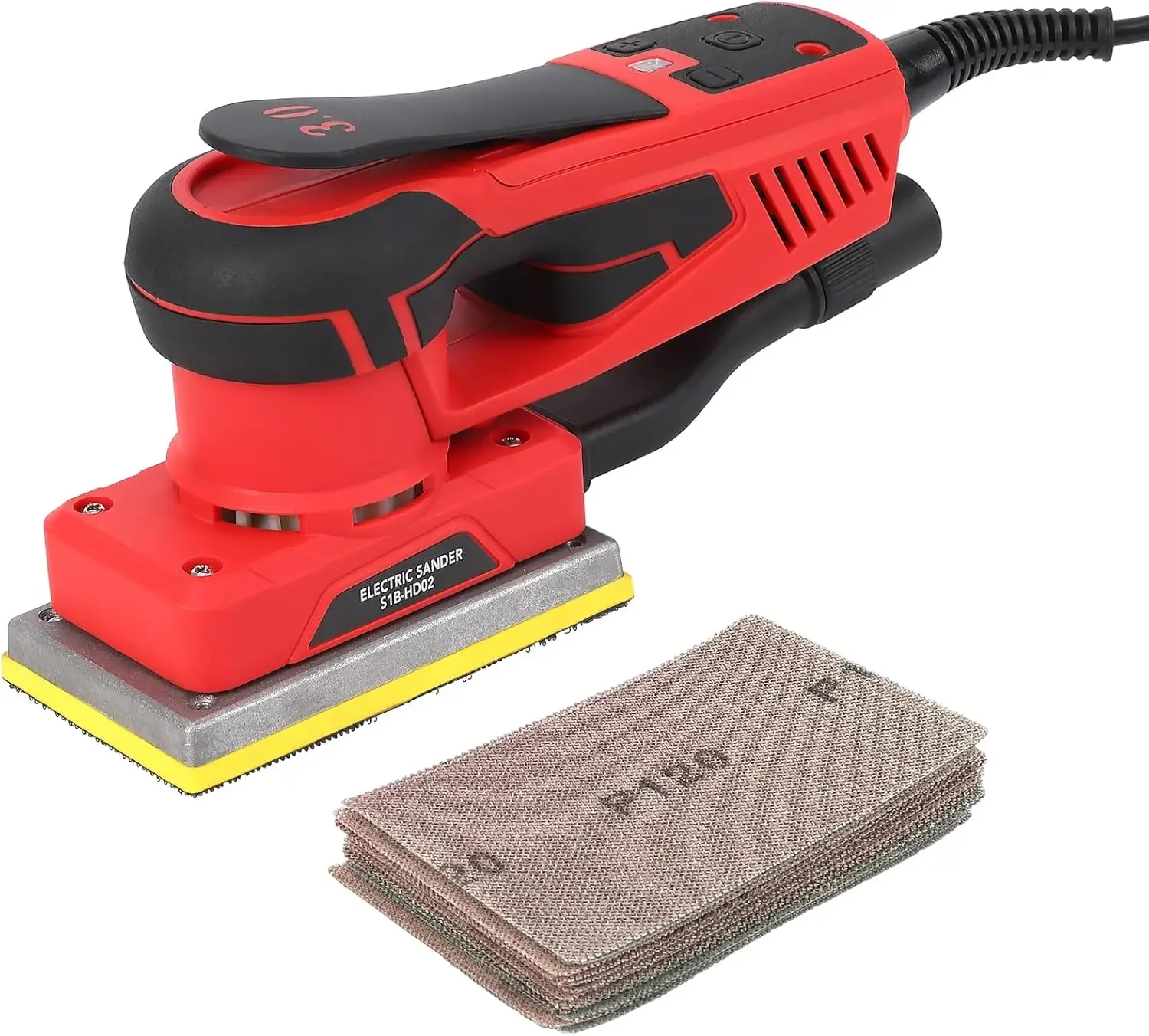 Sander, 260W Brushless Motor Sheet Sander with 12 Sanding Paper, 10000 RPM Sander Finishing Sander, Low Vibration For Woodworkin