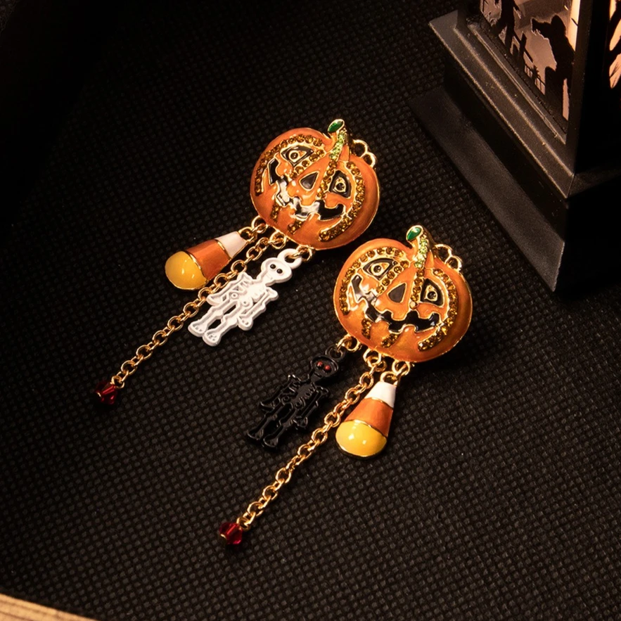 

Модные забавные серьги-подвески в виде тыквы на Хэллоуин с кисточками, креативные индивидуальные длинные серьги с бриллиантами