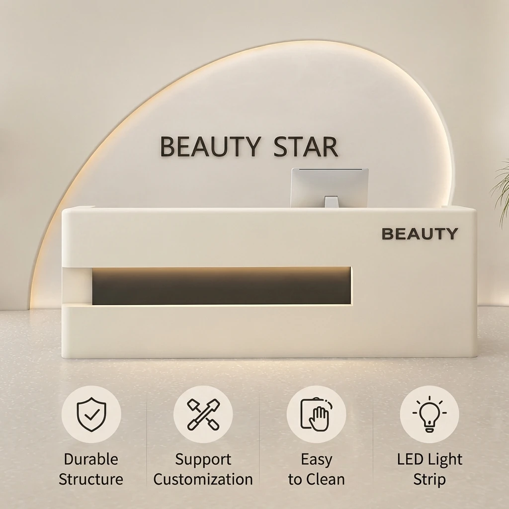 Modern MDF Reception Desk With Led Light For Beauty Salon Nail Salon Hotel Office Building Training Institution Front Desk