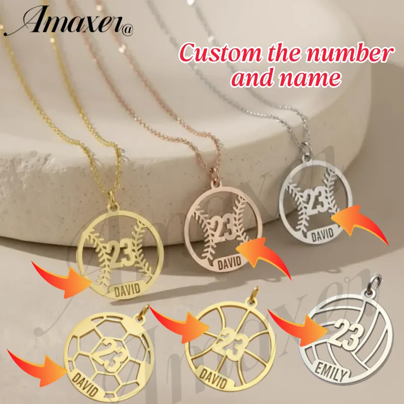  Personalized Soccer/Basketball/Baseball Number Necklace Custom Name Number Pendant Charm Sport Jewelry Gifts for Boys Girls