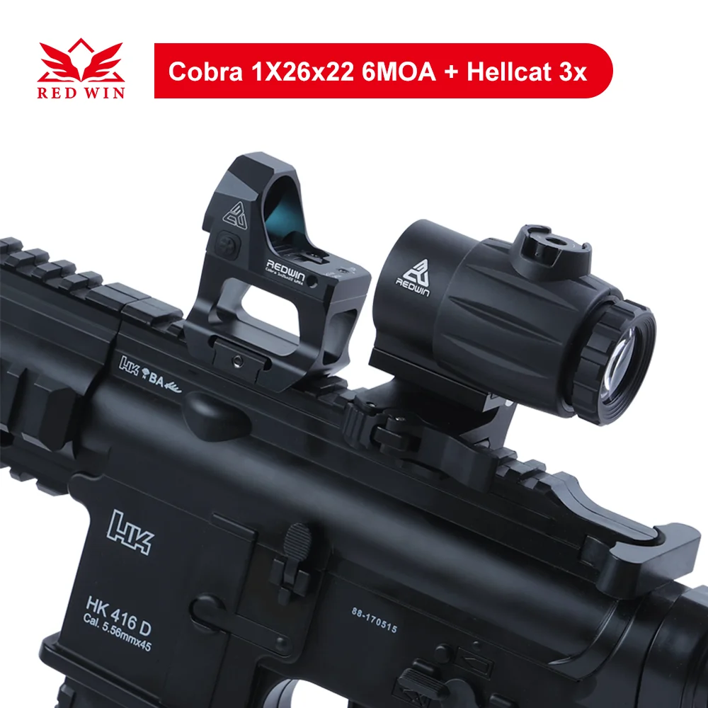 

Red Win HD Cobra 1x26x22 6MOA RMR X-ray Photoetching Red Dot RMR Riser Mount Hellcat 3x Magnifier for GLOCK 17 19 9mm AR15 M4 R