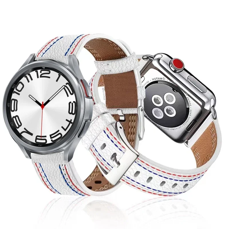 Pulseira de couro de 22mm 20mm para samsung galaxy watch 7/6/5/4/clássico huawei watch 4 3/gt5 pulseira de bordado amazfit gtr acessório