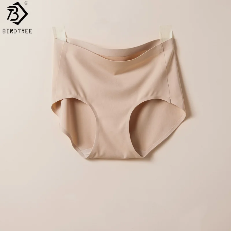 Birdtree 2PCS Crotch Silk Blended Briefs, Women High-waist Underpants, Breathable Traceless Soft Brief, 2026 Autumn New S6O524JF