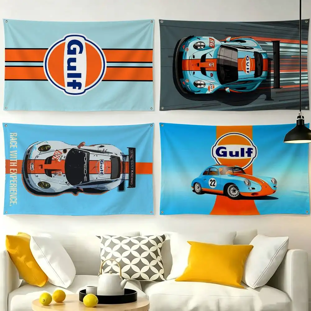 Gulf Racing Car Logo-oo  Flags Wall Hanging Tapestry Outdoor Garage Room Decorative flag Background Blanket