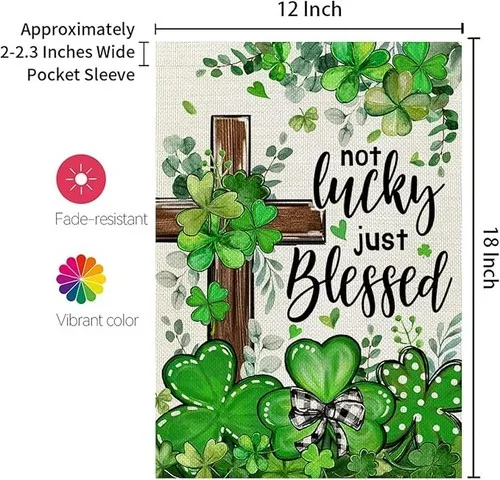 CROWNED BEAUTY St Patricks Day Garden Flag Shamrocks Clover Cross Blessed 12x18 EEJ UUN jjp