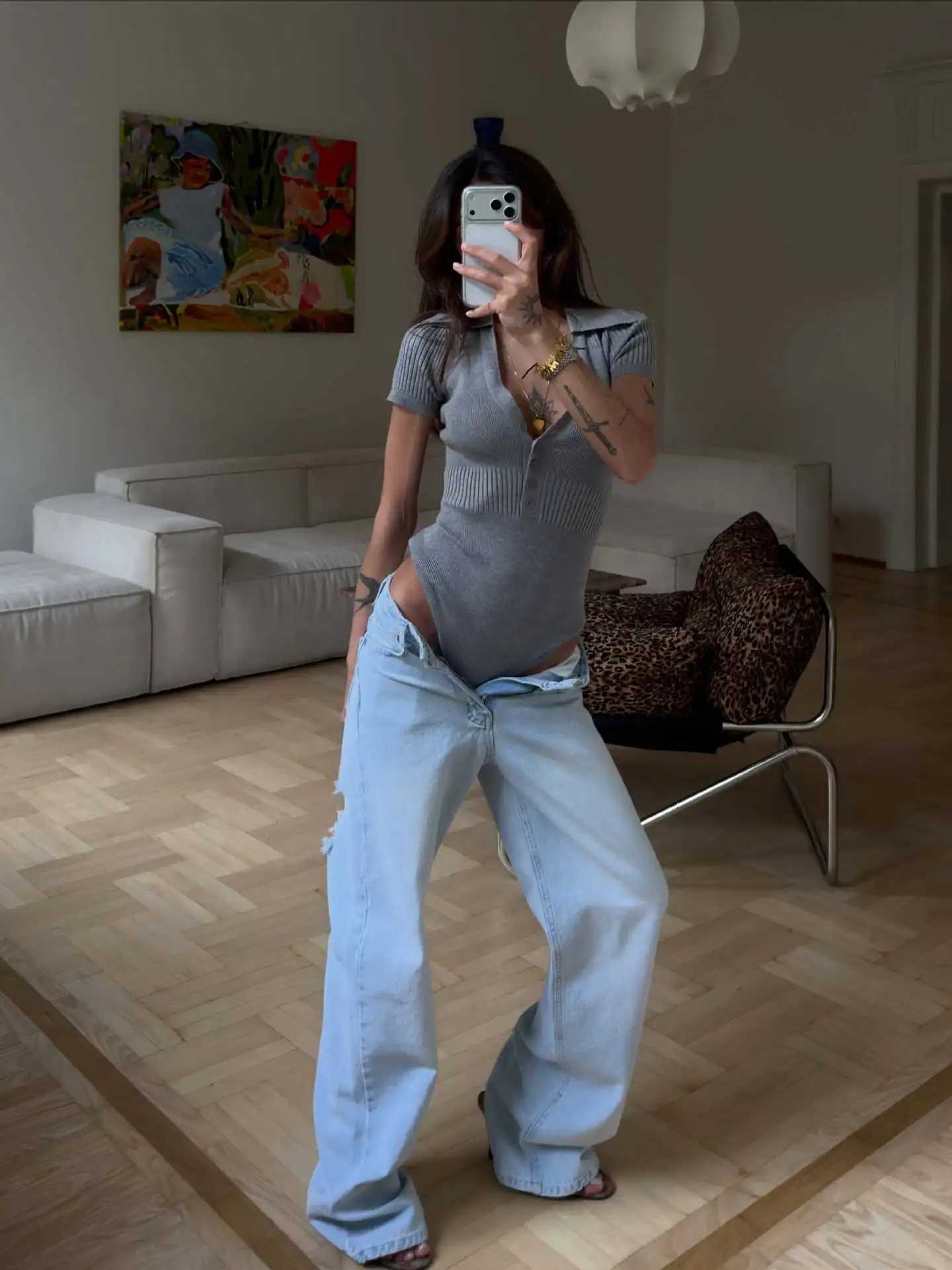 Summer Women Knit Bodysuit Polo Collar Short Sleeve Button Front Deep V Neck Ribbed Slim Fit Casual Layering Tops For Jeans