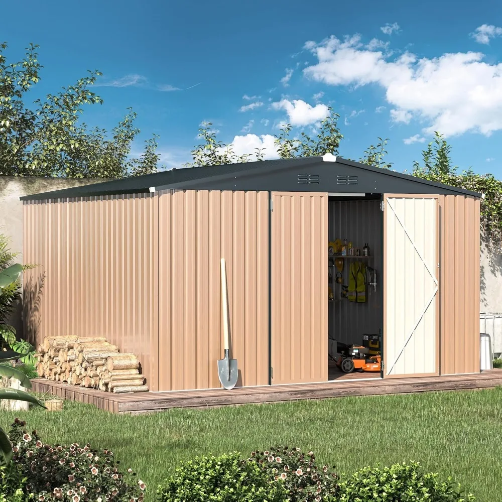 12 'x 10' Metal Storage Shed, Super Large Steel Courtyard Shed, Designed with Lockable Doors