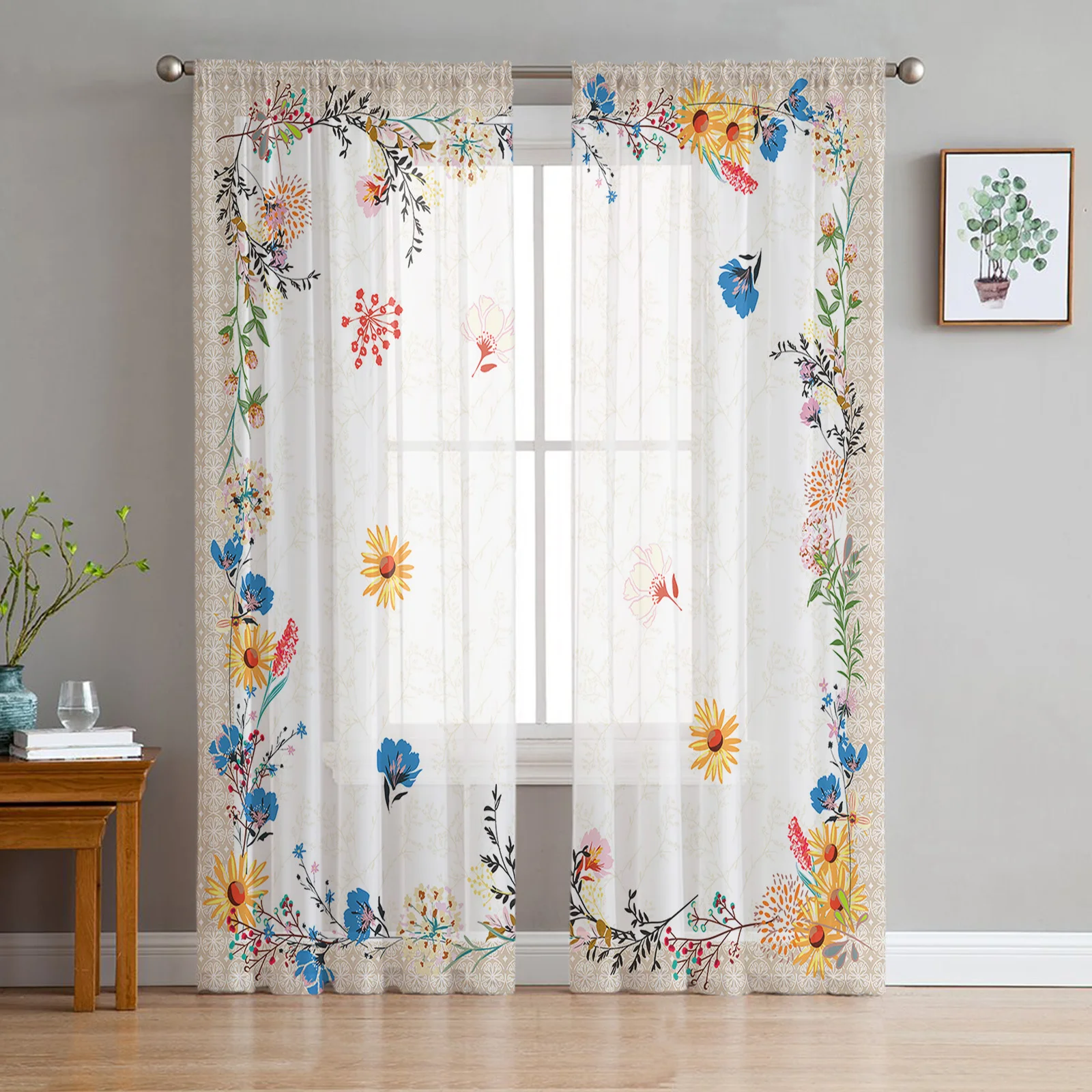 

Spring Flowers Orchid Retro Tulle Curtains for Living Room Bedroom Voile Sheer Curtain Window Home Decor Drapes