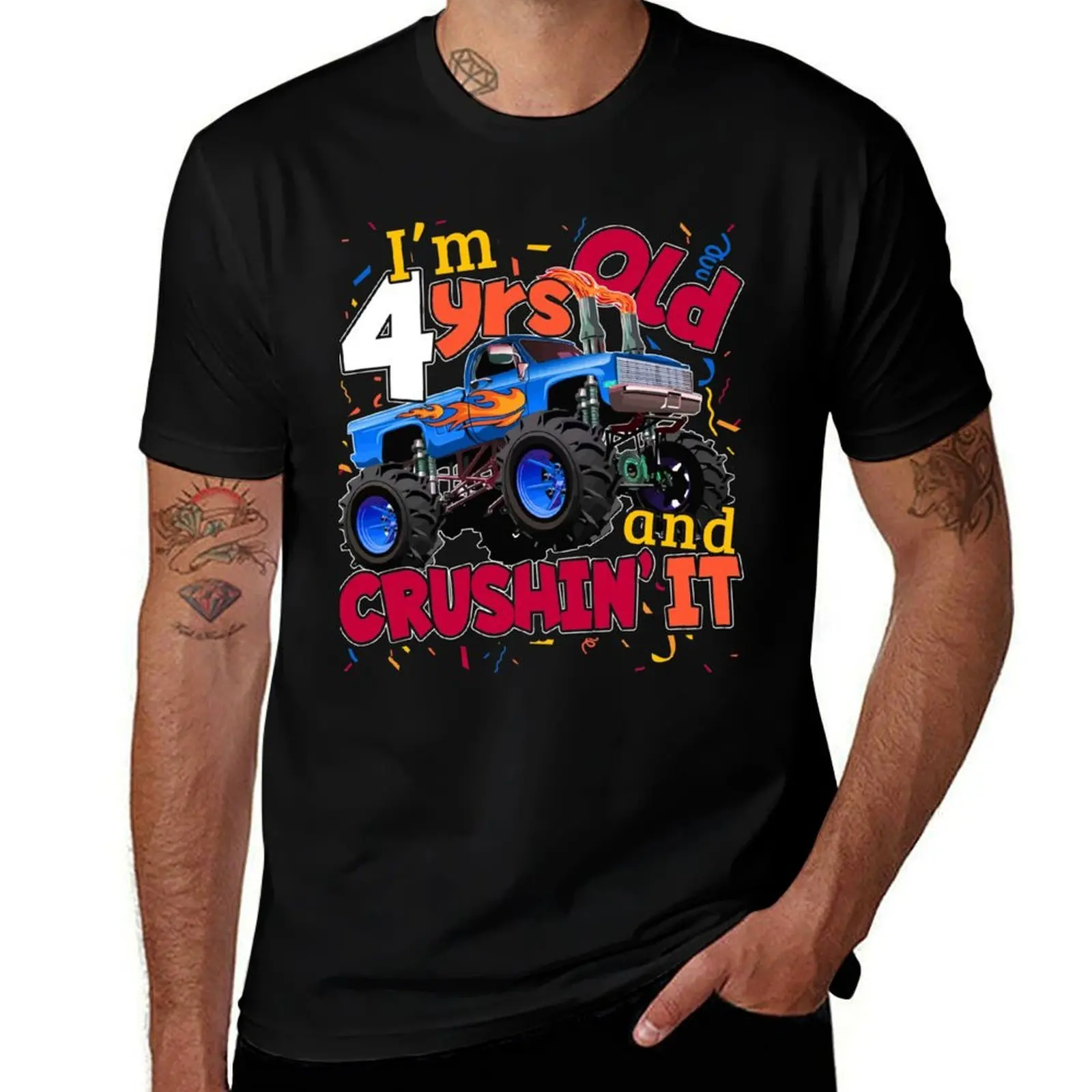 

Monster Truck T-Shirt Gift For 4 year Old Birthday Boy T-Shirt man t shirt luxury essential t shirt T-Shirt