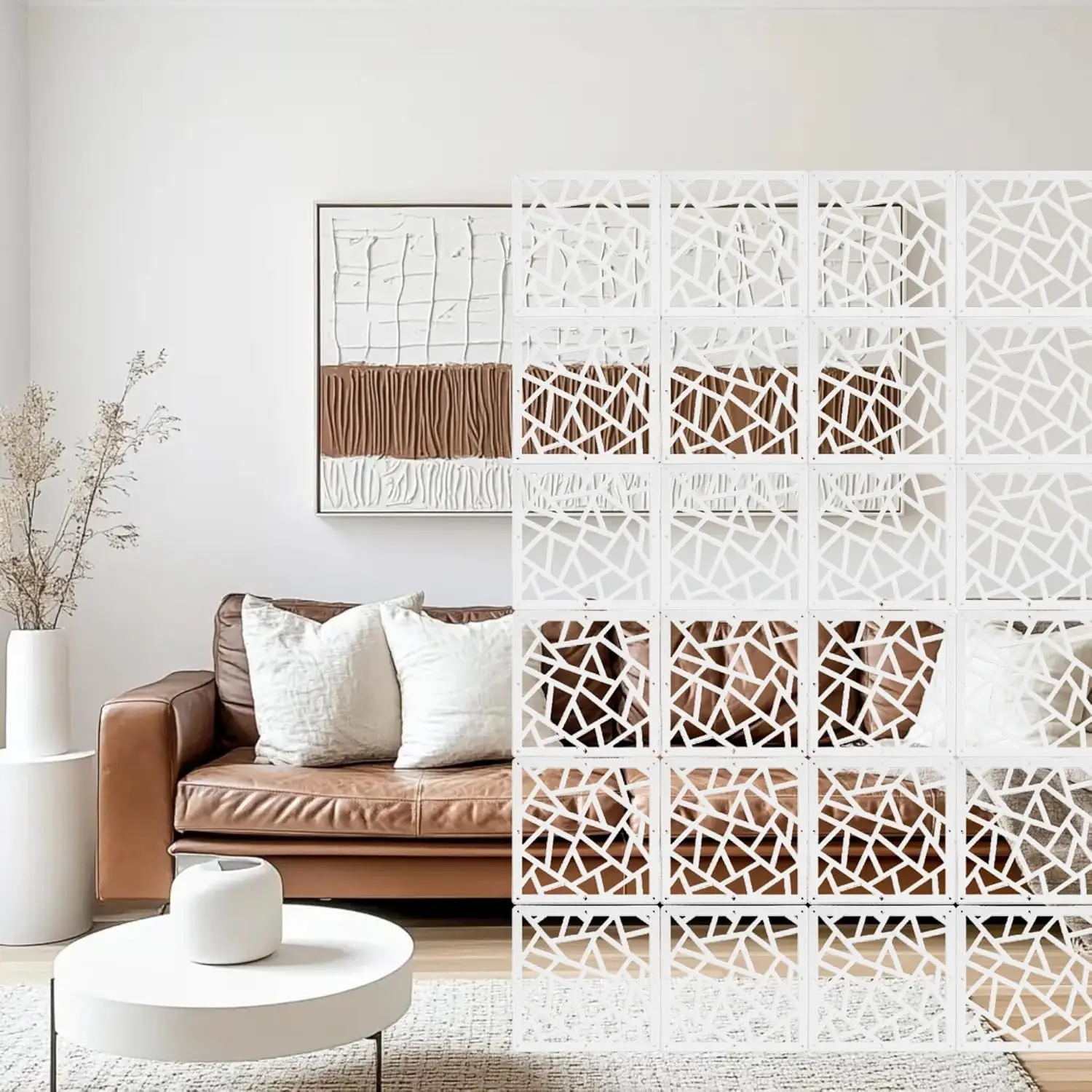 

24 Pcs PVC Hanging Room Divider,Flower Carving Pattern Panels,Decorative Wall Screen Panel, Room Divider Partitions Pane