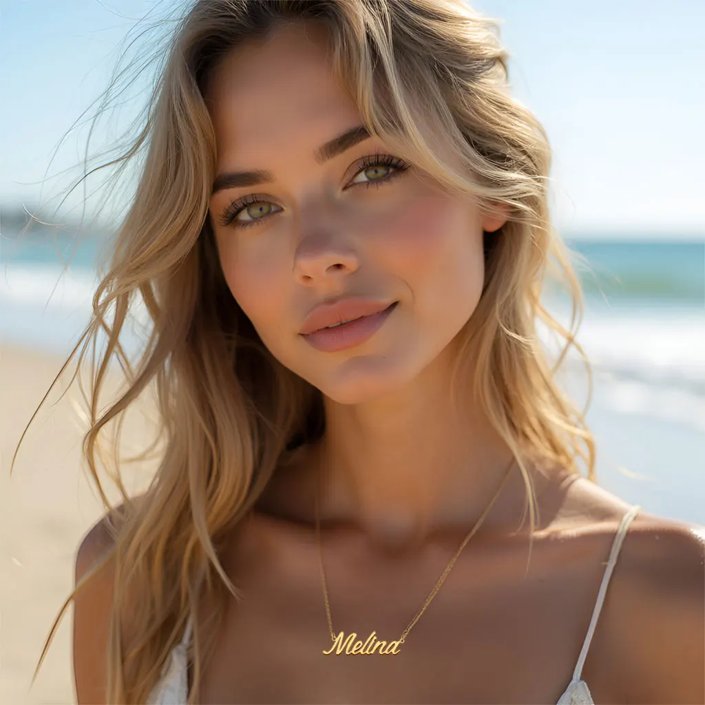 

Gold Plated Nameplate Melina Name Necklace for Women Stainless Steel Pendant Femme Mothers Girlfriend Jewelry Gift