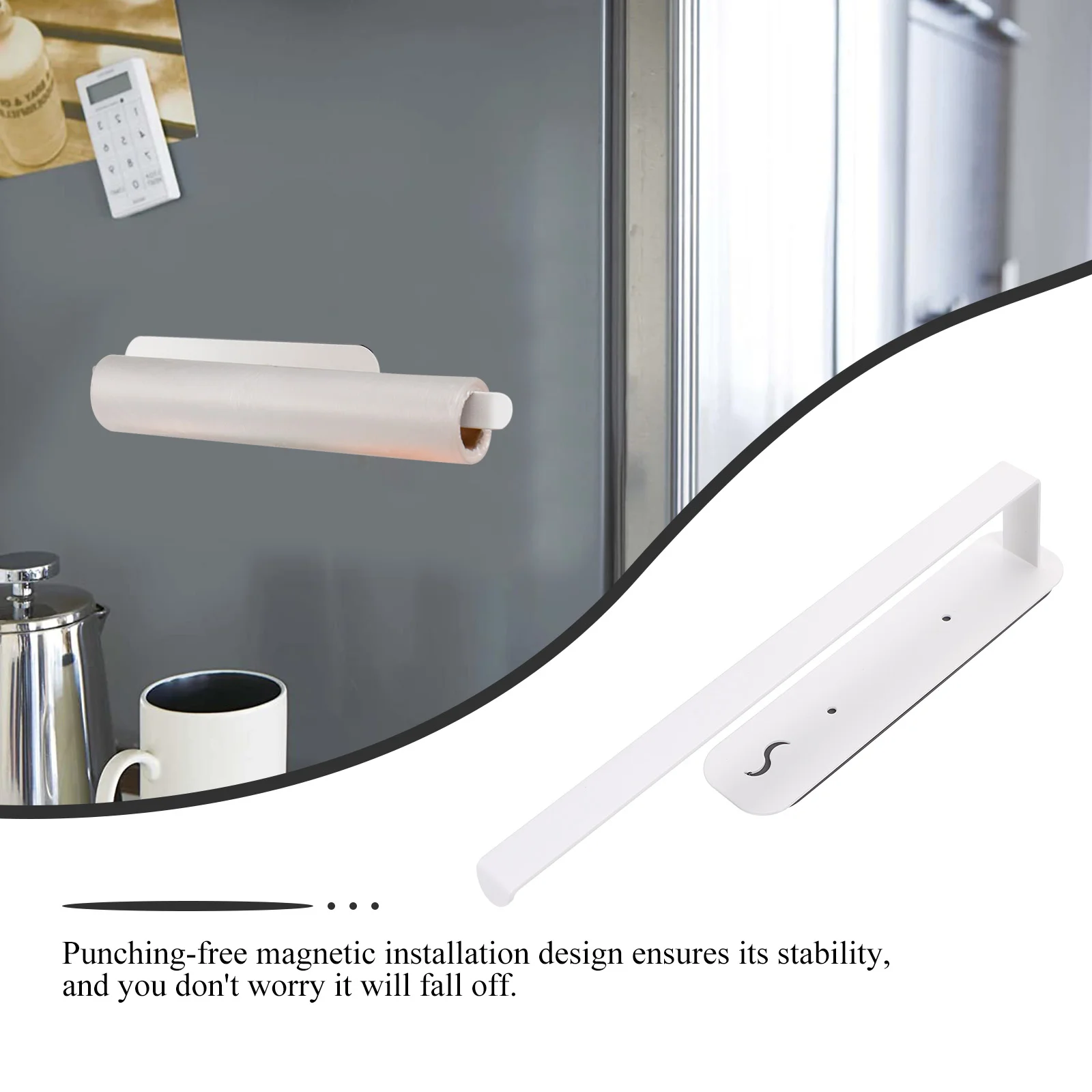 Magnetic Storage Rack Paper Towel Holder Bar for Refrigerator Roll Kitchen Carbon Steel