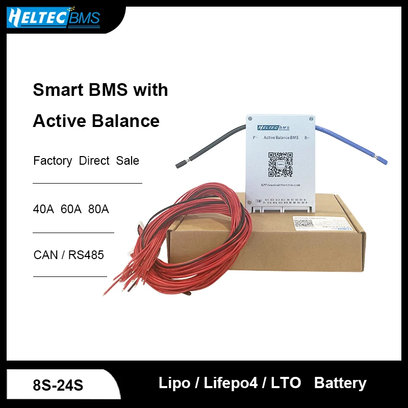 

Heltec Smart BMS with Active Balance 8S-24S 40A 60A 80A 24V 36V 48V 60V 72V BMS deye CAN/RS485 13S 16S Lipo/Lifepo4/LTO Battery