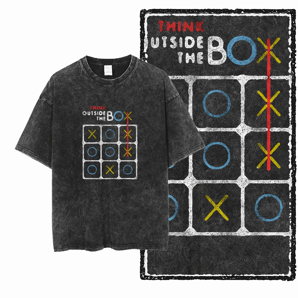 THINK OUT OF THE BOX T-shirt for Men's Clothing Vintage Y2k Washed Oversized T Shirt Short Sleeve 100% Cotton Tees Top
