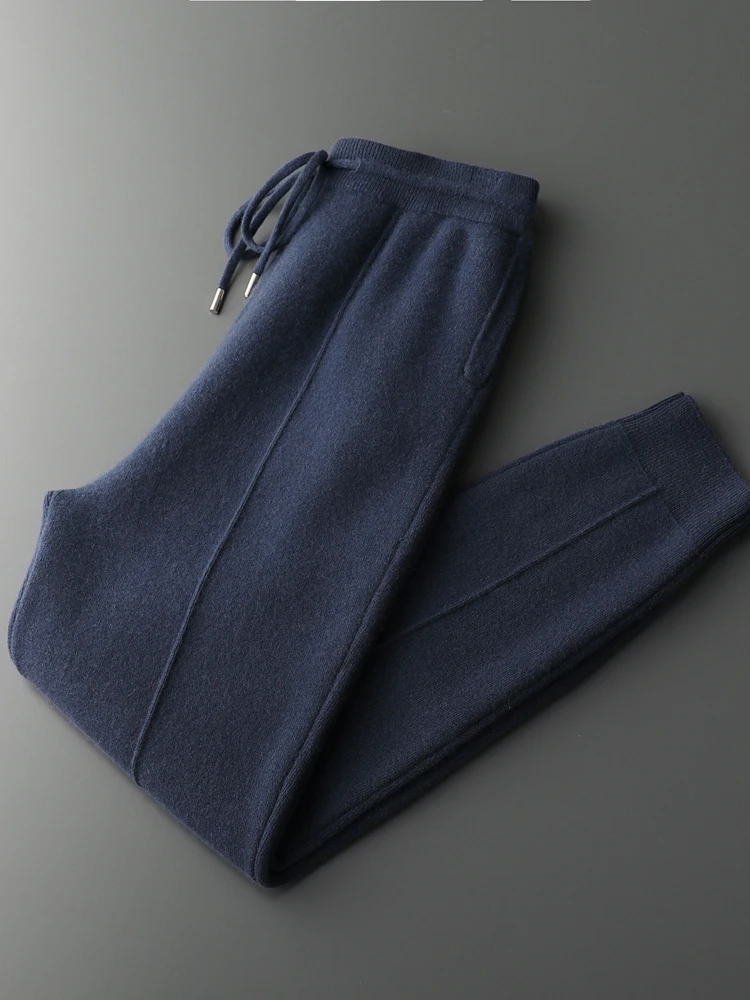 Nuovi pantaloni a matita di lana spessa da uomo di alta qualità autunno inverno 100% lana Merino lavorata a maglia pantaloni Casual morbidi e caldi