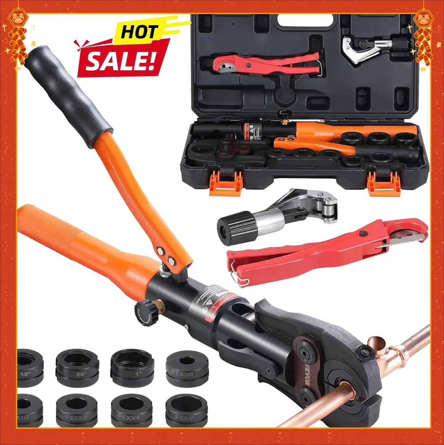 

Инструмент для обжима медных труб, гидравлический приводной пресс с 1/2 дюйма, 3/4 дюйма, 1 дюйма для медных труб и 3/8 дюйма, 1/2 дюйма, 5/8 дюйма, 3/4 дюйма, 1 дюйма губки