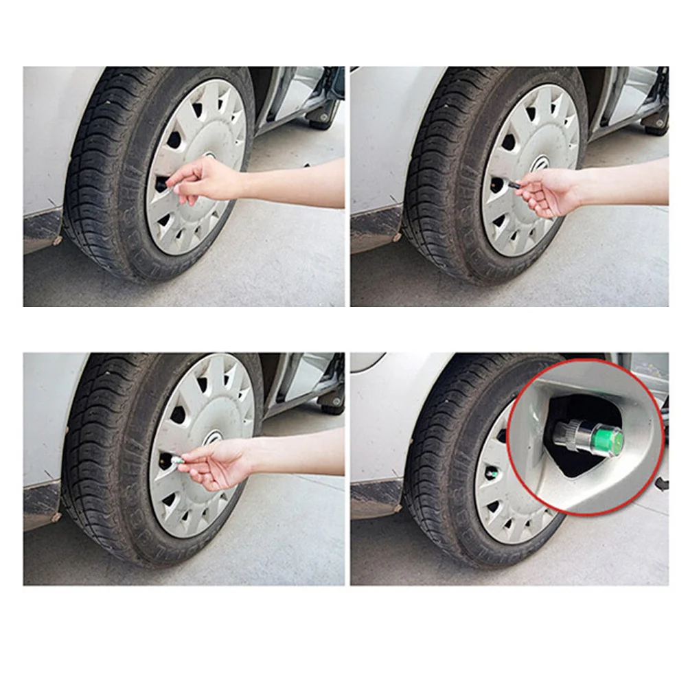 

4Pcs Car Tyre Pressure Indicator Caps Green Yellow System Increase Fuel Efficiency Safety Tire Cap Tire Cap