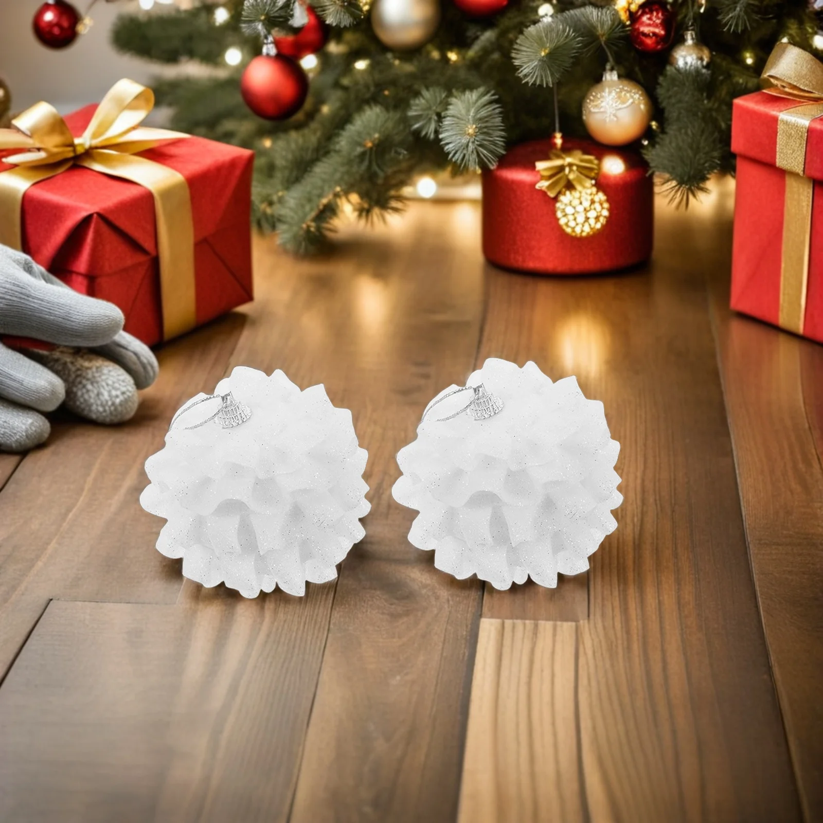 

12Pcs Christmas Decoration Balls White Lace Edge Shatterproof Polyester Baubles for Holiday Tree Decor Party Office Xmas Hanging