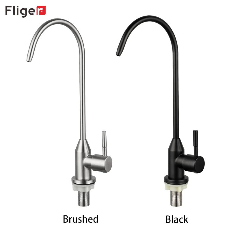 Fliger 1/4" Kitchen Faucets Direct Drinking Tap Black Drinking Water Tap Stainless Steel Water Purifier Faucet Tap Torneira