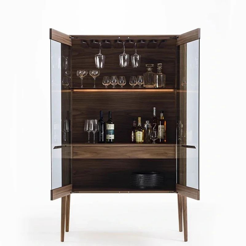 

1 New Chinese minimalist walnut solid wood wine cabinet multi-functional double door storage cabinet