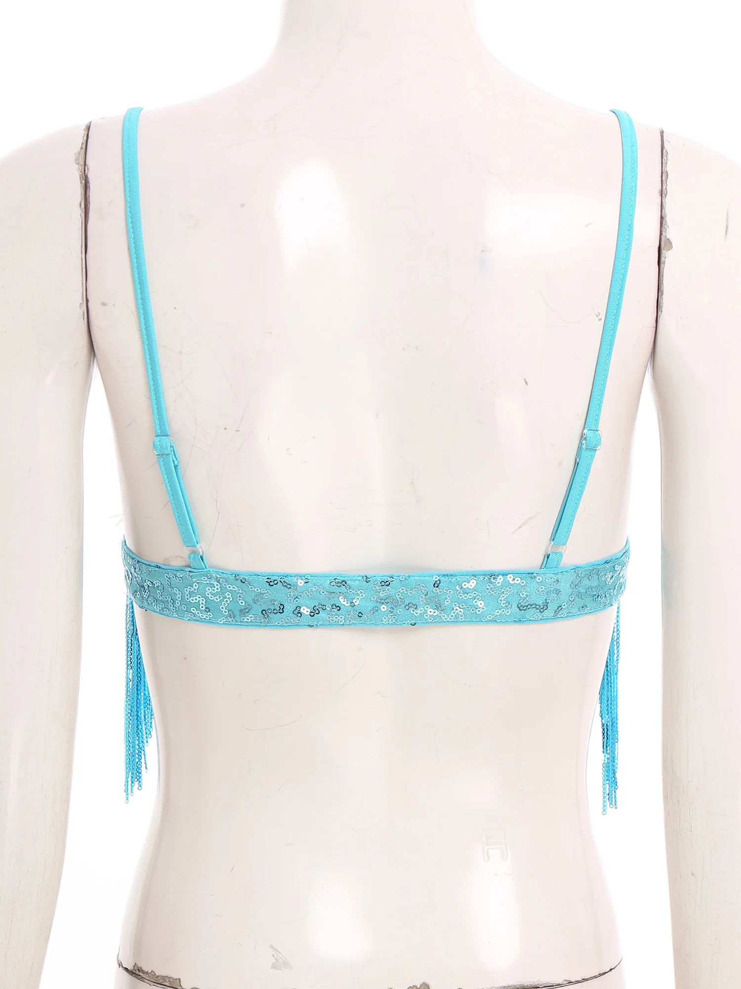 Damen-BH mit glänzenden Pailletten, Quasten, Bauchtanz-BH, Oberteil, Swing-Fransen, Spaghettiträger, abgeschnittenes Leibchen, ohne Polster, kabellose Bralette, Tanzbekleidung