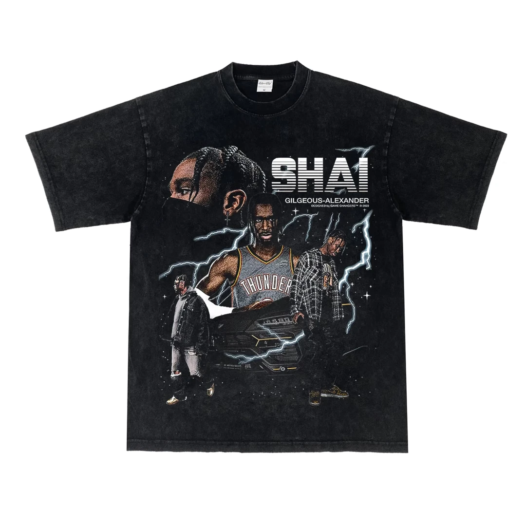 Basketball Star OKC Thunder NO.2 SGA Alexander Print Cotton T-shirt Men T-shirt Tops Oversize Short Sleeve High Quality