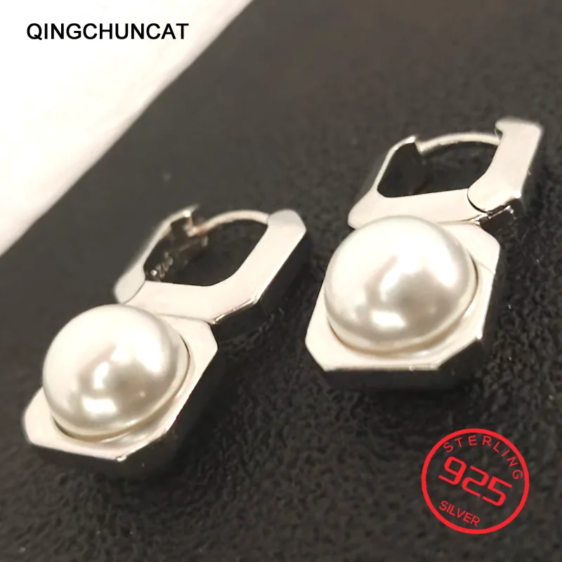 

Shell Pearl Drop Earrings Geometric Piercing Ear Buckle Fashion Pure Stamp 925 Sterling Silver Fine Jewelry Women 2026 New