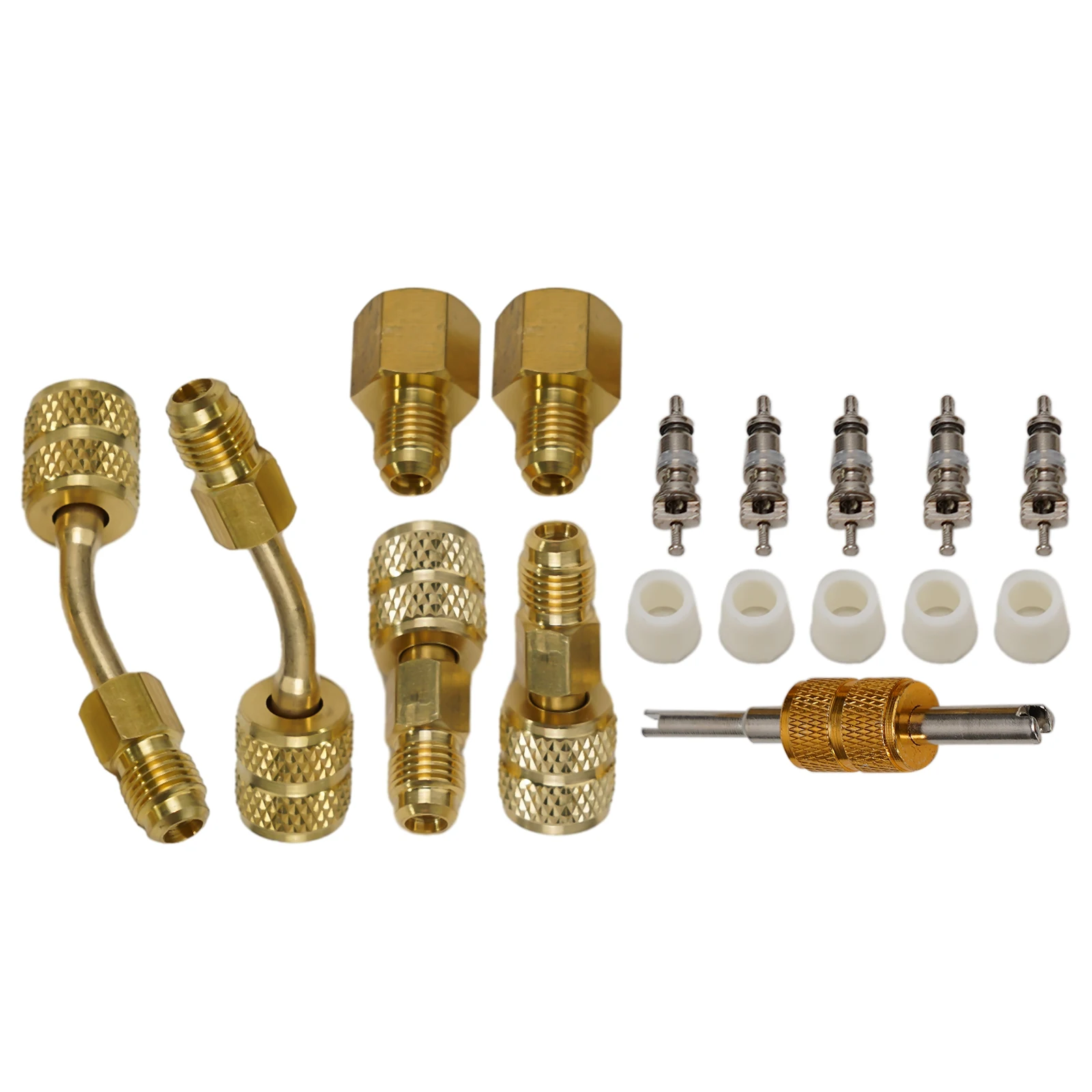 

For Mini Split System Vacuum Pump Adapter R410A Adapter 5/16 Female 1/4 Angled Brass Hose Gasket One Set Remover