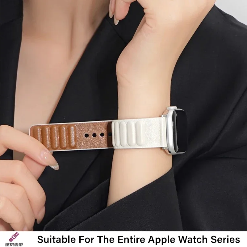 

Leather Magnetic Strap For Apple Watch Band iwatch 40mm 41mm 42mm 45mm 38mm Series 10 9 8 7 6 5 2 SE Ultra Metal Buckle Bracelet