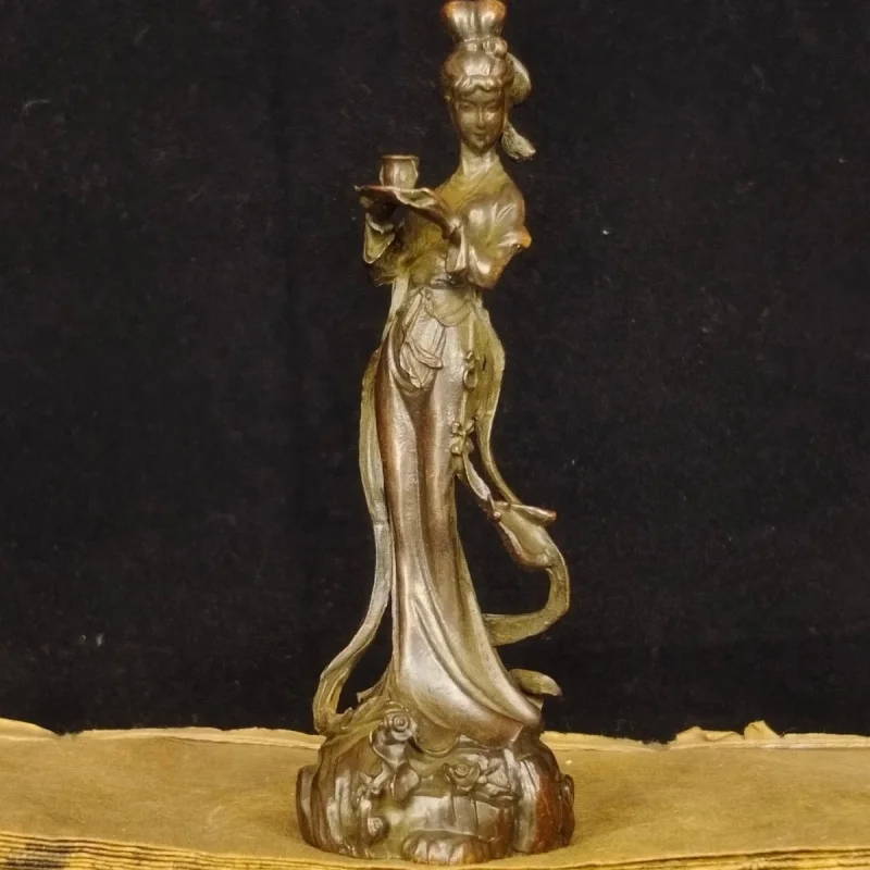 

Antique Copper Color Ribbon Fairy Ornament Home Decoration Viewing Tea Ceremony Tea Art Beauty Figurine Collection