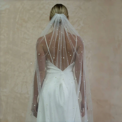 Velos de novia de perlas, velo de novia suave de 1 nivel, accesorios de boda con cuentas, velo de longitud de catedral de 3M para novia, marfil con peine G176