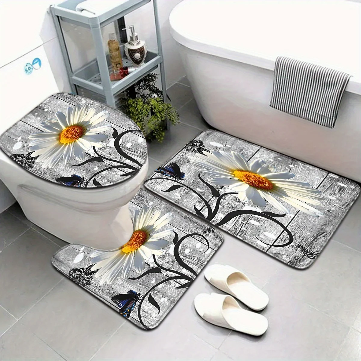 

Набор из 3 предметов, нескользящий коврик для ванной комнаты, коврик для унитаза, U-образный коврик, можно стирать в машине