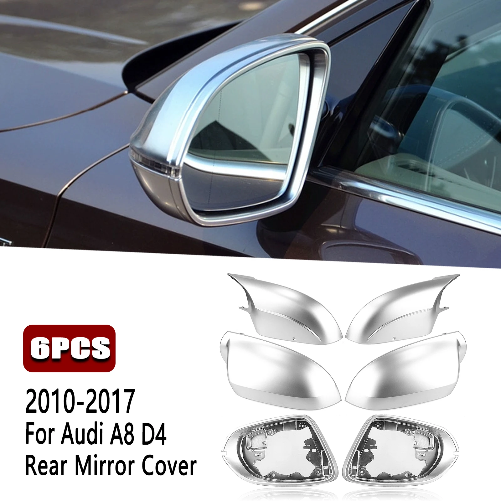 

6PCS Mirror Cover Left & Right Car Side Replacement Rear View Rearview Mirror Caps Cover For Audi A8 D4 2010-2017