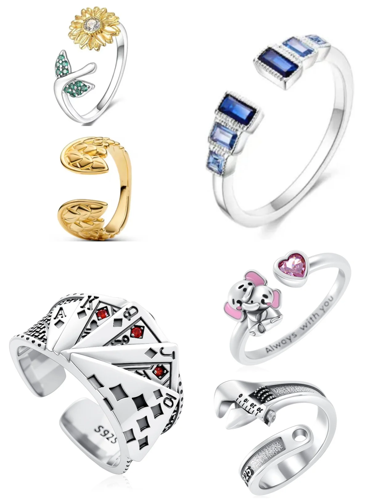 

Новая серия открытых колец, женское кольцо на палец, подсолнух, слон, луна и звездочка, кольцо, сделай сам, ювелирное изделие, подарок для женщин, вечерние