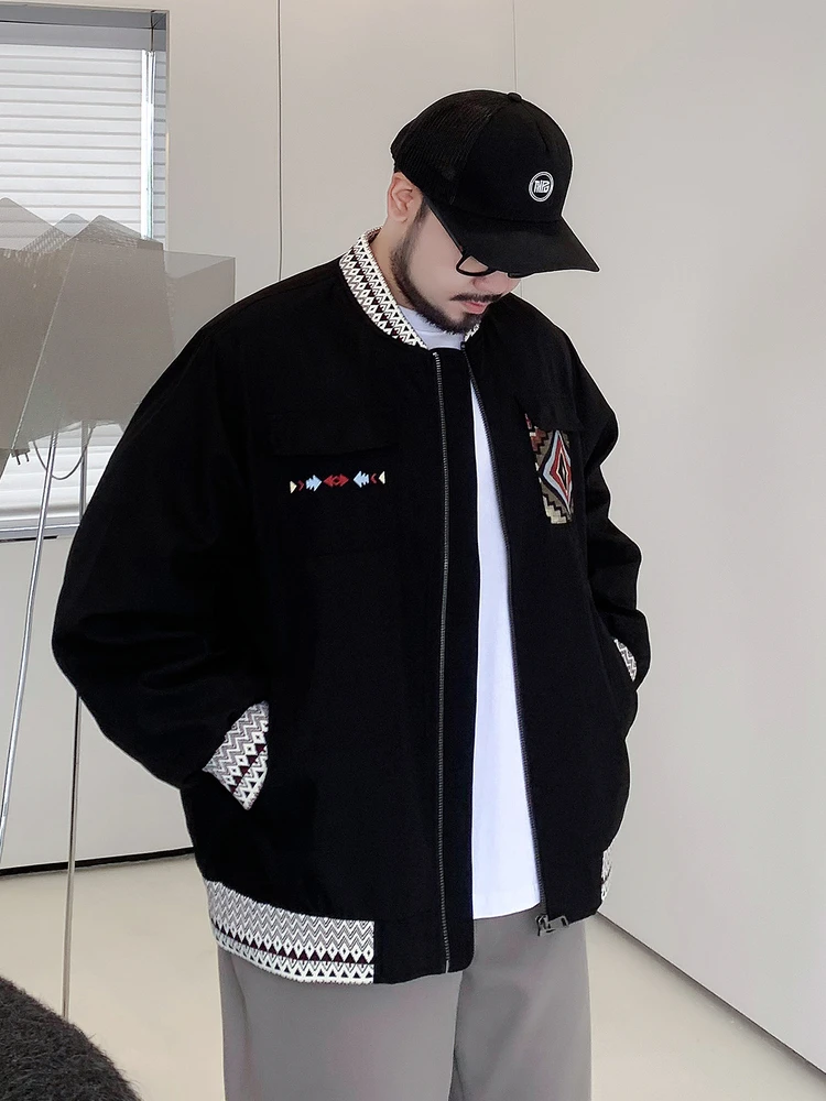 

Trendy plus Size Baseball Jaet Men's Casual Loose Fit Ethnic Sle Polyester Fiber Long Sve Zipper Closure No Hat Jaet