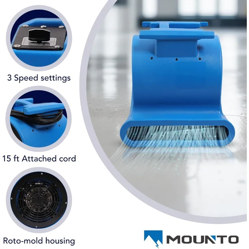 MOUNTO-3-Speed Air Mover 1HP 4000 + CFM Monster Floor Blower, secadores de tapetes, secador Janitoral Piso, Mobília do pátio