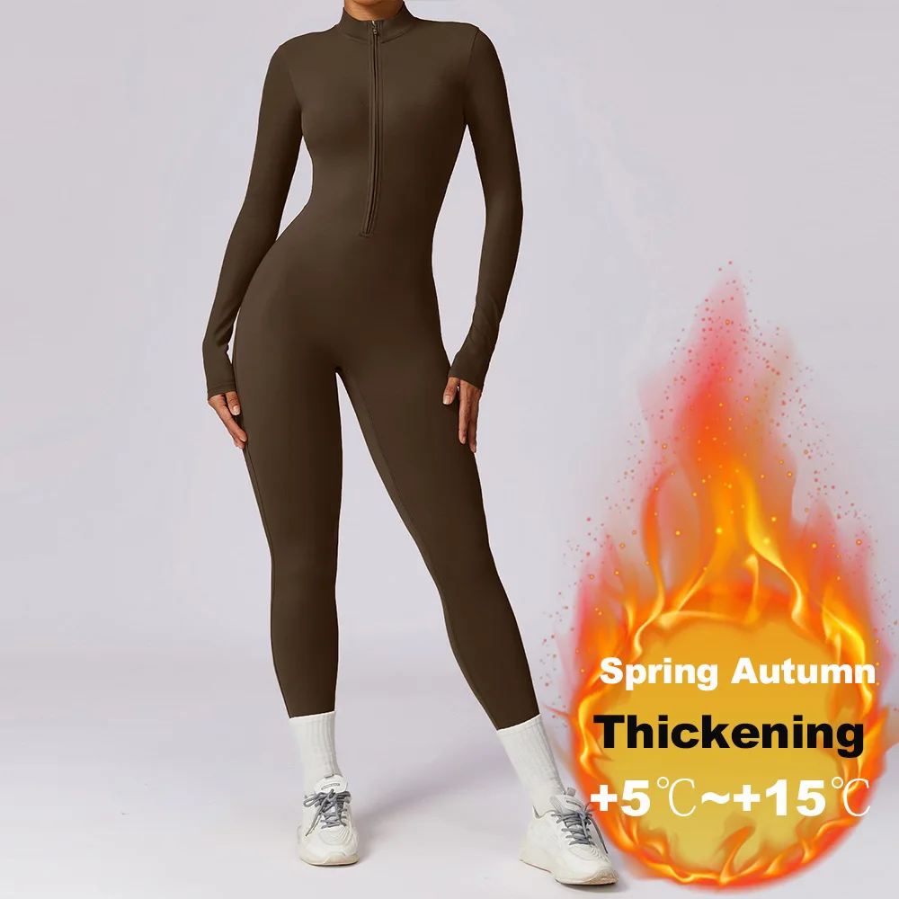 

Zipper Winter Fleece Yoga Jumpsuits for Women Bodysuit Longsleeve Sport Overalls Fitness One-Piece Suit Gym Workout Tracksuit