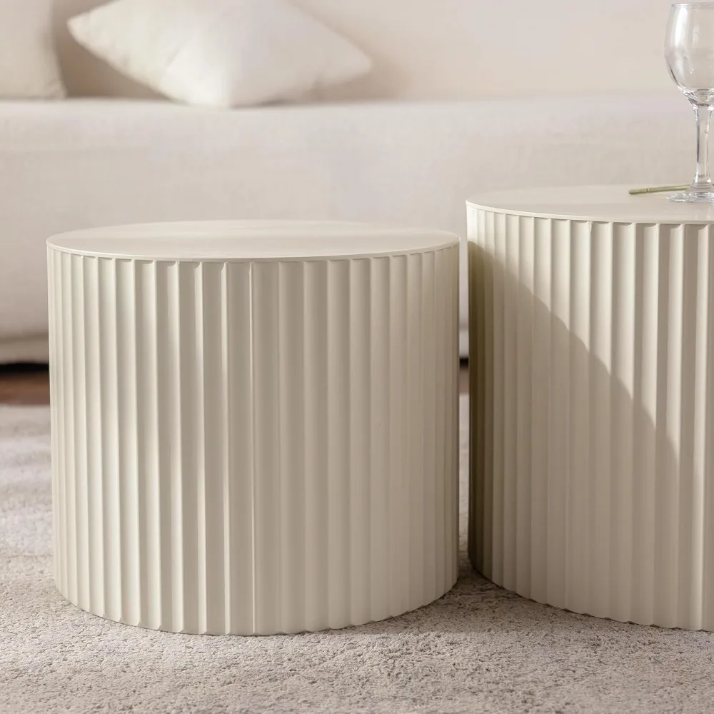 Kevinplus moderne nestbare salontafelset, 2-delig cirkelhoutontwerp voor woonkamer, klaar voor gebruik