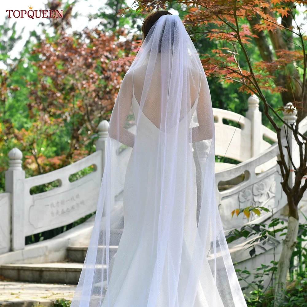 TOPQUEEN V101 Champagner-Glitzer-Hochzeitsschleier, goldener, funkelnder Brautschleier, 1-stufiger Kathedralenlanger Schleier, glitzerndes Braut-Accessoire – Detail 5