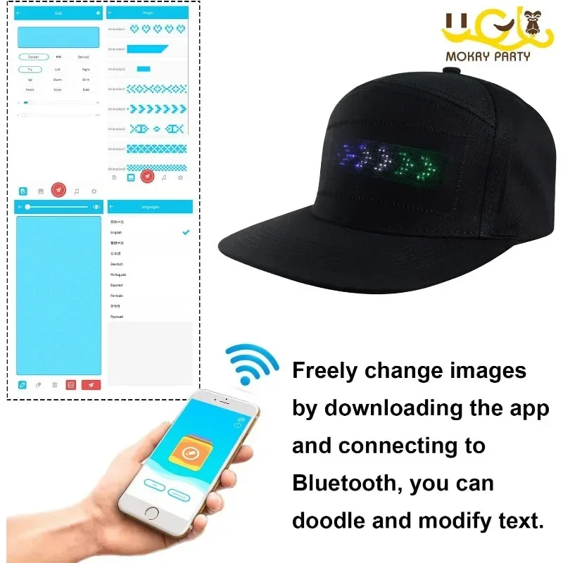 Luminous LED Cap DIY Message And Picture Bluetooth Control Fashion Apparel Accessories LED Decor Glowing Baseball Cap